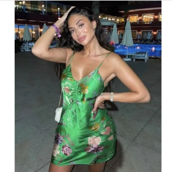 Zara Dresses & Skirts - NEW zara blogger favorite green satin effect slip dress size XL (hard to find!)